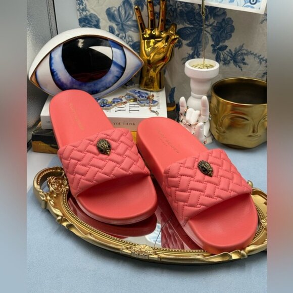 🆕 KURT GEIGER LONDON 🧿 NWOT Meena Eagle Quilted Slide, Salmon - Sz 42 US 11 - Picture 4 of 12